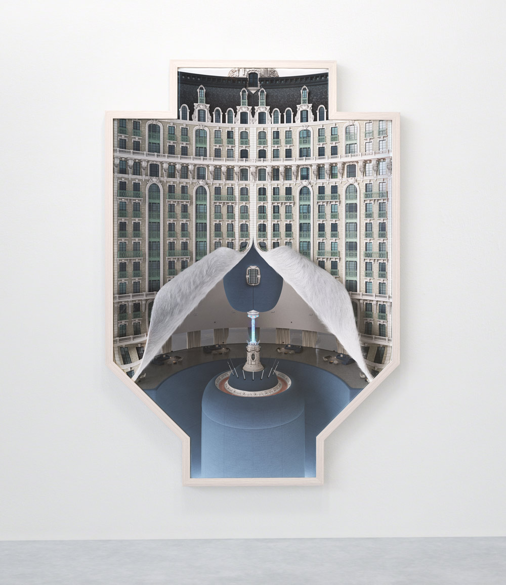 Surreal digital art print in shaped frame