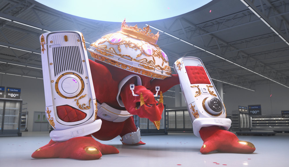 Red troll creature in video artwork