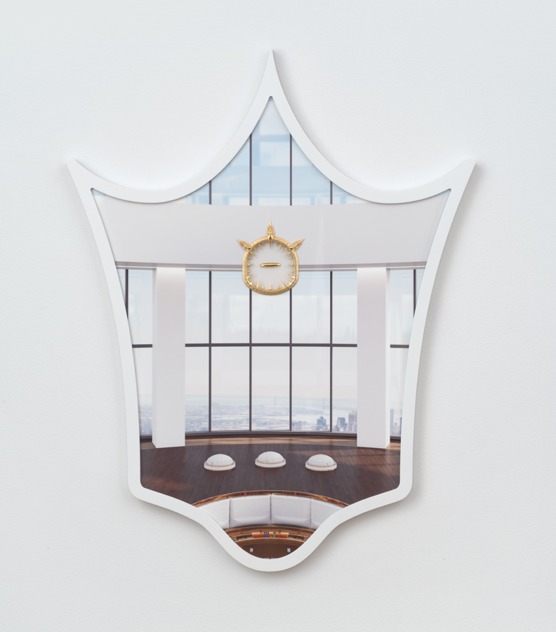 Art work showing a posh apartment with physical 3D printed gold sculptural elements