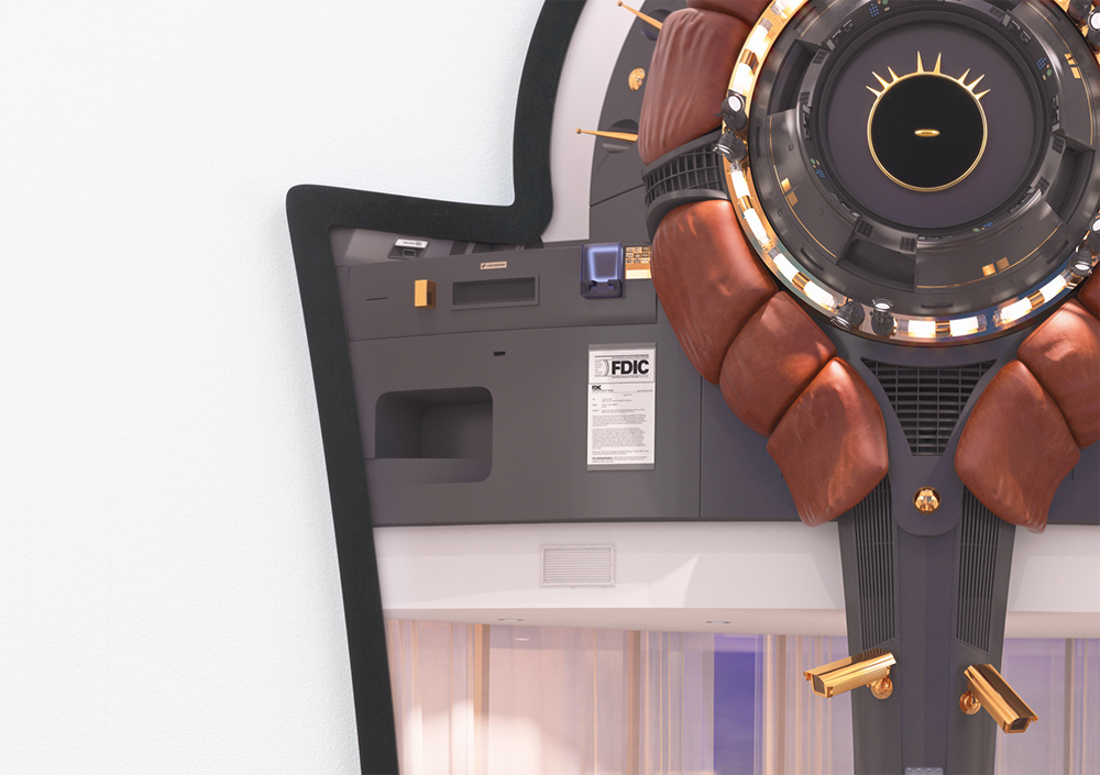 Detail showing ominous surveillance cameras in posh environment