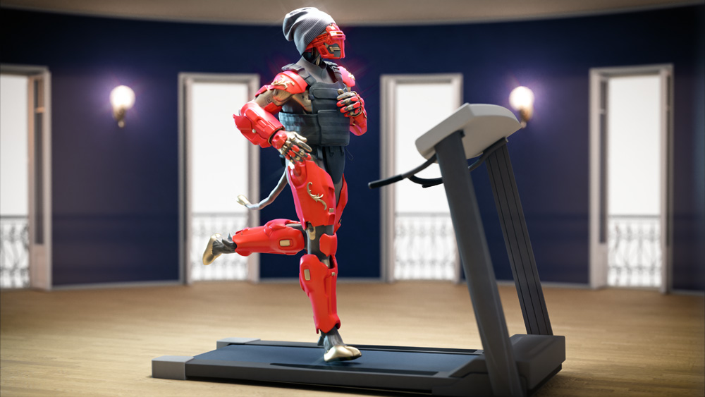 A still from the video art installation showing red regalia