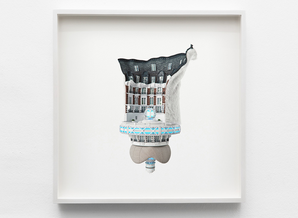 surreal contemporary art print framed in white frame