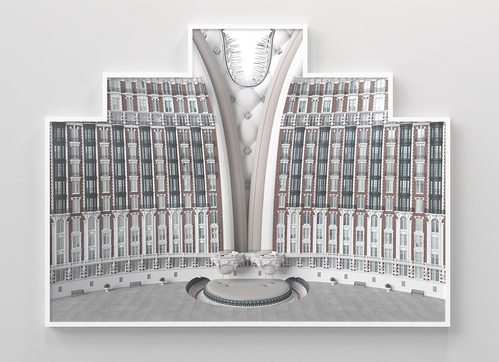  contemporary art in white shaped frame