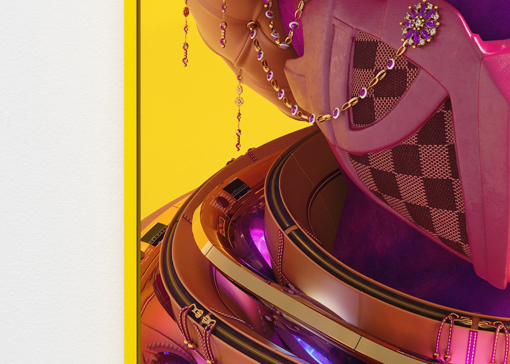 Detail of the Soft Power right yellow contemporary art print showing detailed textures