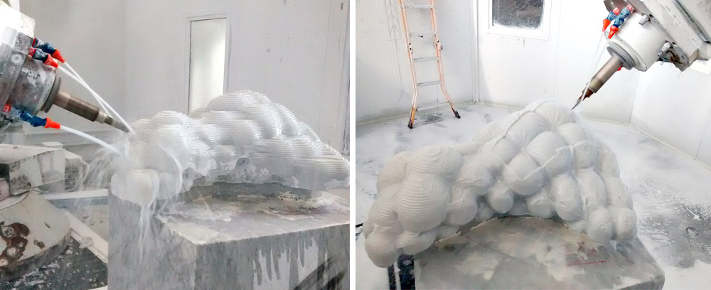 The artwork is carved from a solid block of marble using CNC milling machines