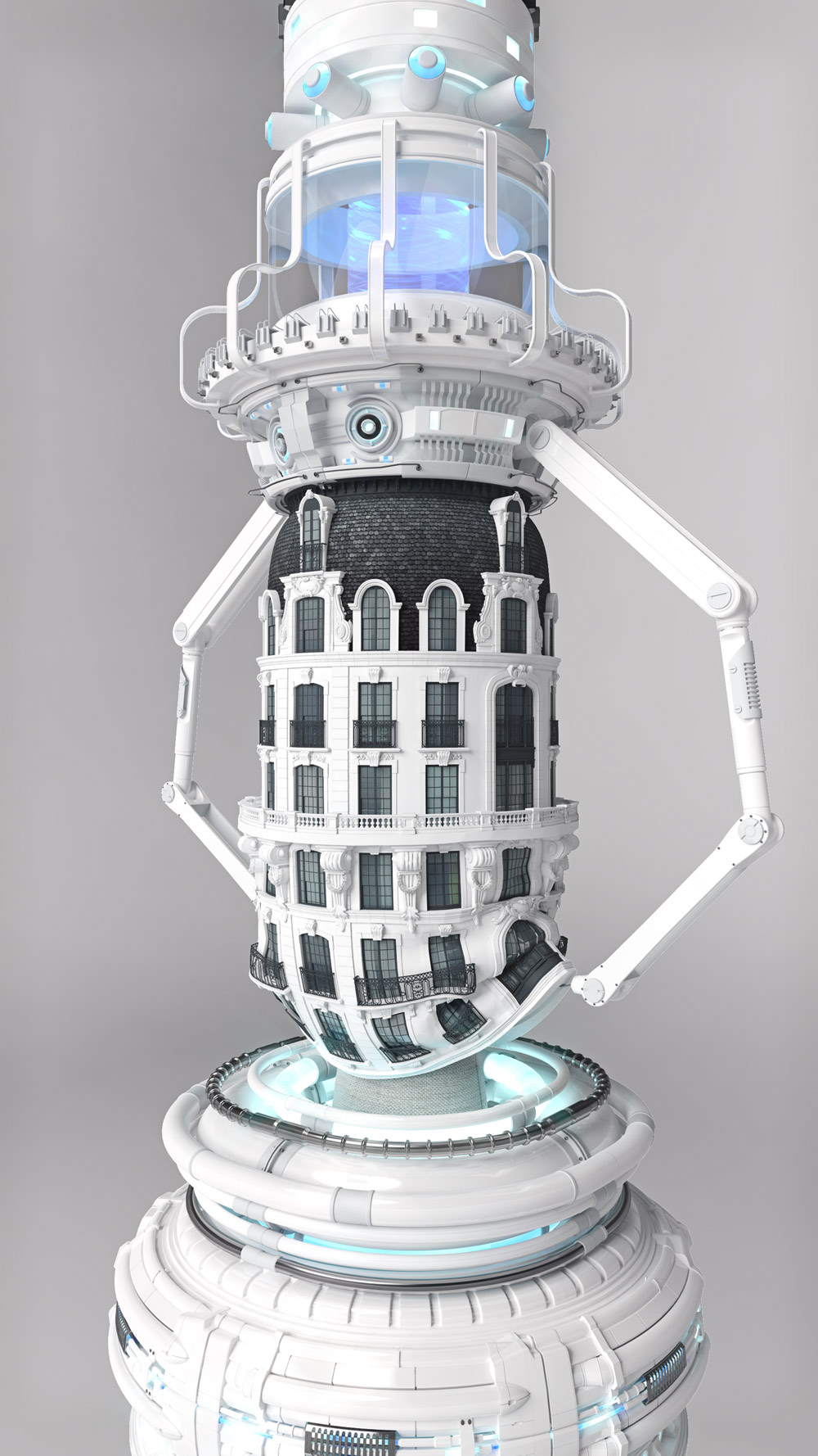 Still from the 2016 video installation Scroll showing  discordance between plastic and fur