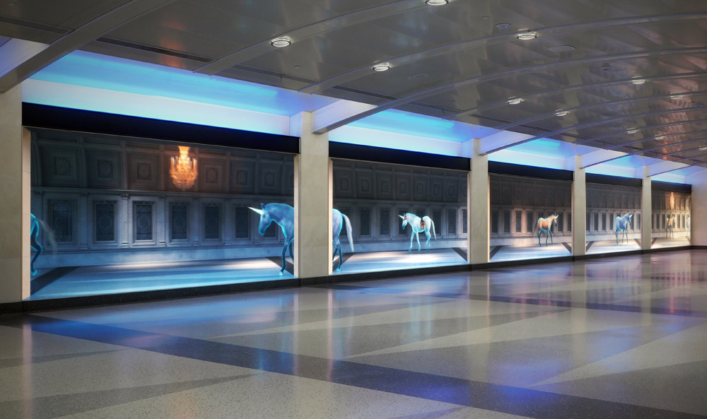 Contemporary Art Video installation showing mythical creature