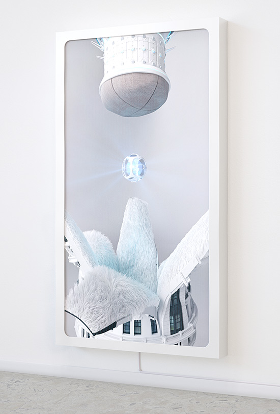 Surreal video art housed in a metal frame