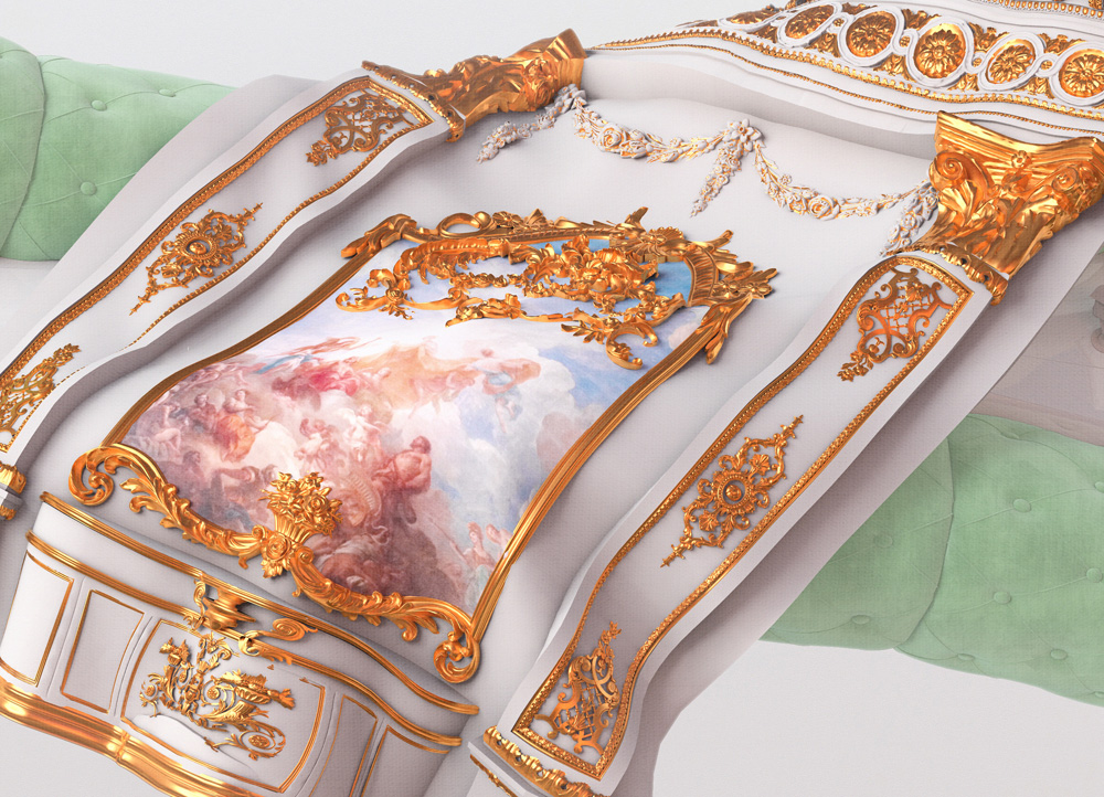 detail of artwork showing baroque architecture and gold